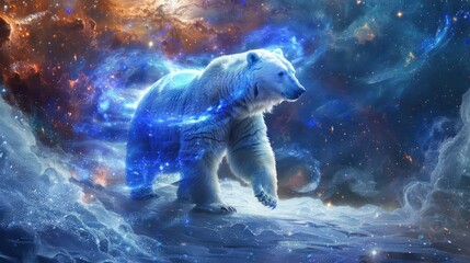 blue bear with  cosmic aura fantasy galaxy art