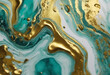Acrylic Fluid Art Spots of gold inclusions and aquamarine waves Abstract Marbleized background or te
