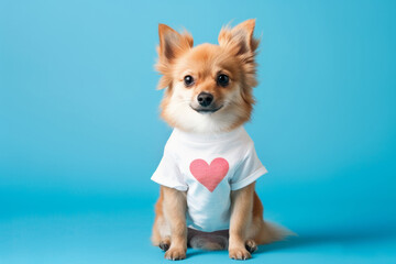 A lovely and adorable dog wearing a red heart-shaped t-shirt, creating a stylish Valentine's Day portrait.