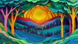 Paper Artwork Colorful Landscape Panorama Concept Art image HD Print 8736x4898 pixels ar16:9. Neo Modern Art V1 21