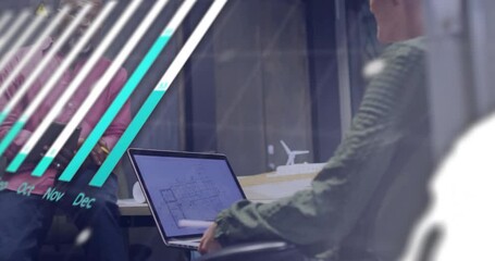 Poster - Animation of data processing and diagrams over diverse colleagues discussing work