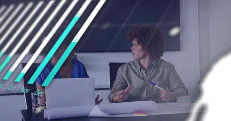 Poster - Animation of data processing and diagrams over diverse colleagues discussing work