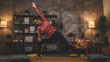 © Miljan Živković - Woman caucasian female practice yoga on mat in living room at home