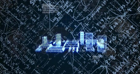 Poster - Animation of mathematical equations over computer circuit board on black background