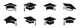 Fototapeta  - Graduation hat icons. Academic cap. Graduation student black cap.