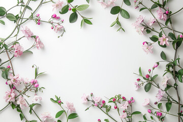 Wall Mural - illustration of a frame of pink flowers. Created with Generative AI