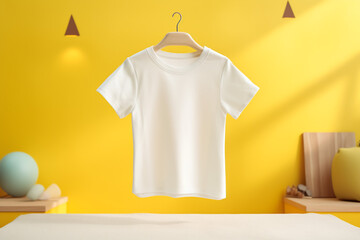 Wall Mural - Hanger with white T-shirt on orange wall