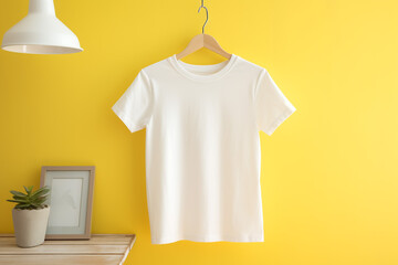 Wall Mural - Blank yellow t-shirt against grunge background