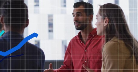 Poster - Animation of financial data processing over diverse businesspeople in office