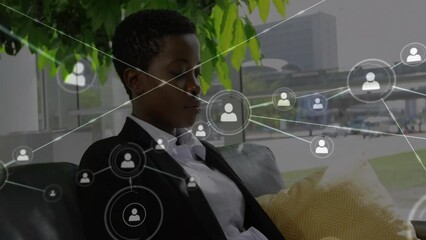Poster - Animation of network of connections with people icons ver african american businesswoman