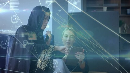Poster - Animation of network of connections over diverse businesspeople in office