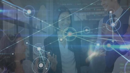 Poster - Animation of network of connections over diverse businesspeople in office