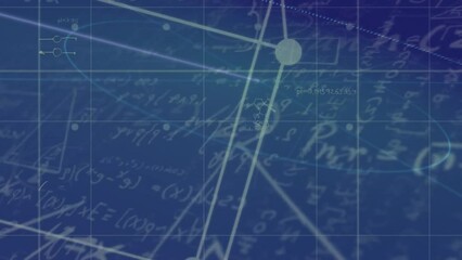 Poster - Animation of shapes over mathematical equations on blue background