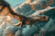 Dragon flying high in the cloudy sky