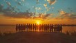 © akarawit - Silhouettes of a group of graduation students standing by the open lake at sunset