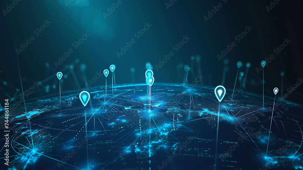 Global world map the geo location pin icon with network. Worldwide ...