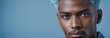 Midshot Portrait Photo Of A Vengeful African American Handsome Male Model With A Light Blue Hair Isolated On A Royalblue Background With Copy Space, Banner Template.