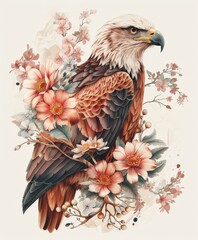 Poster - a painting of a bird with flowers