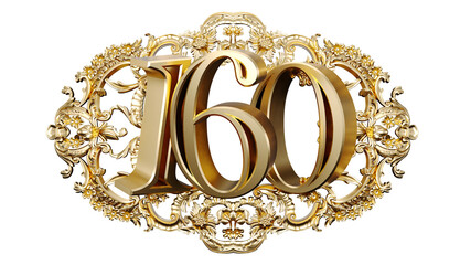 Wall Mural - golden number one hundred sixty in the center of decorative golden vintage frames, number 160