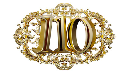 Wall Mural - golden number one hundred ten in the center of decorative golden vintage frames, number 110