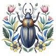 set of beetle. fantastic beetles and flowers. Cover of a book, magazine, booklet or poster. White background.
