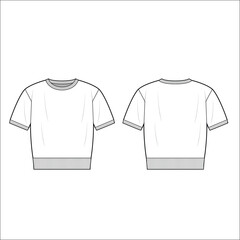 Canvas Print - Half sleeve sweater front and back view flat drawing vector template