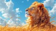 Lion portrait on savanna landscape