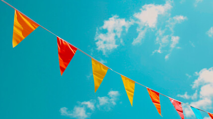 Colorful bunting flags whit blue sky background for celebration concept.