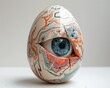 Egg with abstract paint subtle crack revealing an animals eye stark minimalism