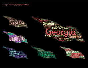 Poster - Georgia. Set of typography style country illustrations. Georgia map shape built of horizontal and vertical country names. Vector illustration.