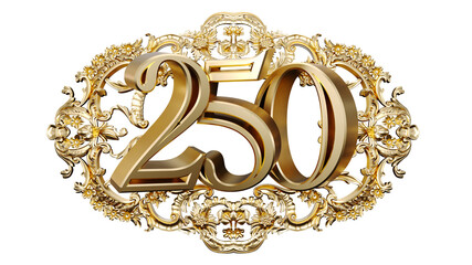 Wall Mural - golden number two hundred fifty in the center of decorative golden vintage frames, number 250