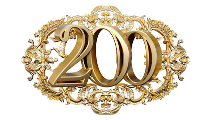 Wall Mural - golden number two hundred in the center of decorative golden vintage frames, number 200