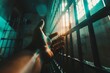 Hand Reaching Out of Jail Cell Door. Generative AI