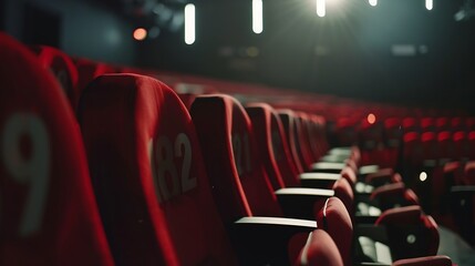 Aufkleber - Generative AI : Empty comfortable red seats with numbers in cinem
