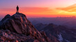 A força da determinação figura solitária na montanha enfrenta desafios para alcançar um amanhecer magnífico