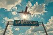 © Roman - Plane landing in Barcelona, Spain with 'BARCELONA' road sign in frame