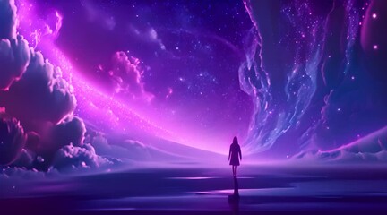 Sticker - Person Gazing into Cosmic Vortex Nebula with AI generated.
