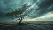 Resiliência a árvore solitária desafiando a tempestade resistindo ao vento e à chuva com firmeza