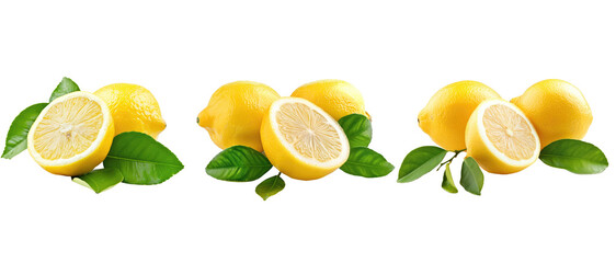 Wall Mural - Lemon with leaf isolated on transparent background