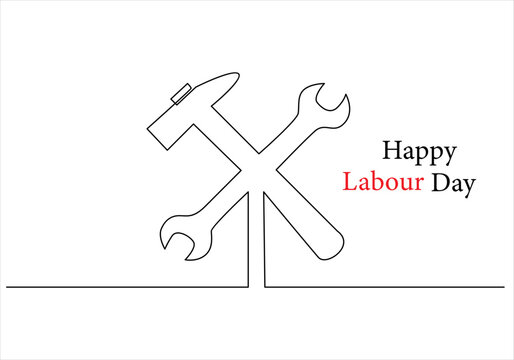 Continuous one line drawing of International labour day out line vector art illustration
 