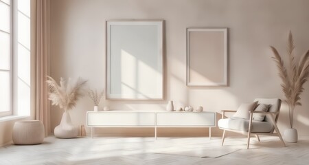 Wall Mural -  Elegant minimalist living room interior with natural light