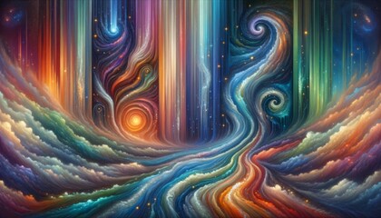 Wall Mural - Surreal Cosmic River Flowing Through a Colorful Universe