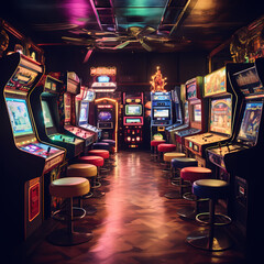 Sticker - A retro arcade with classic video game machines.