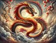 Golden Dragon in Traditional Asian Mythology Art