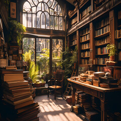 Poster - A vintage bookshop with shelves full of old books.