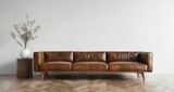 Fototapeta  -  Modern elegance - Timeless leather sofa and minimalist decor