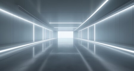 Wall Mural -  Modern, minimalist hallway with bright LED lighting