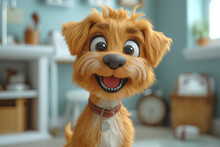 Cute Dog 3d Cartoon Illustration, Adorable Puppy In A Room Scene