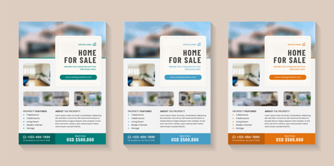 Wall Mural - home for sale flyer design template set, real estate template premium