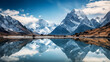 A reflection of mountains in a tranquil lake.